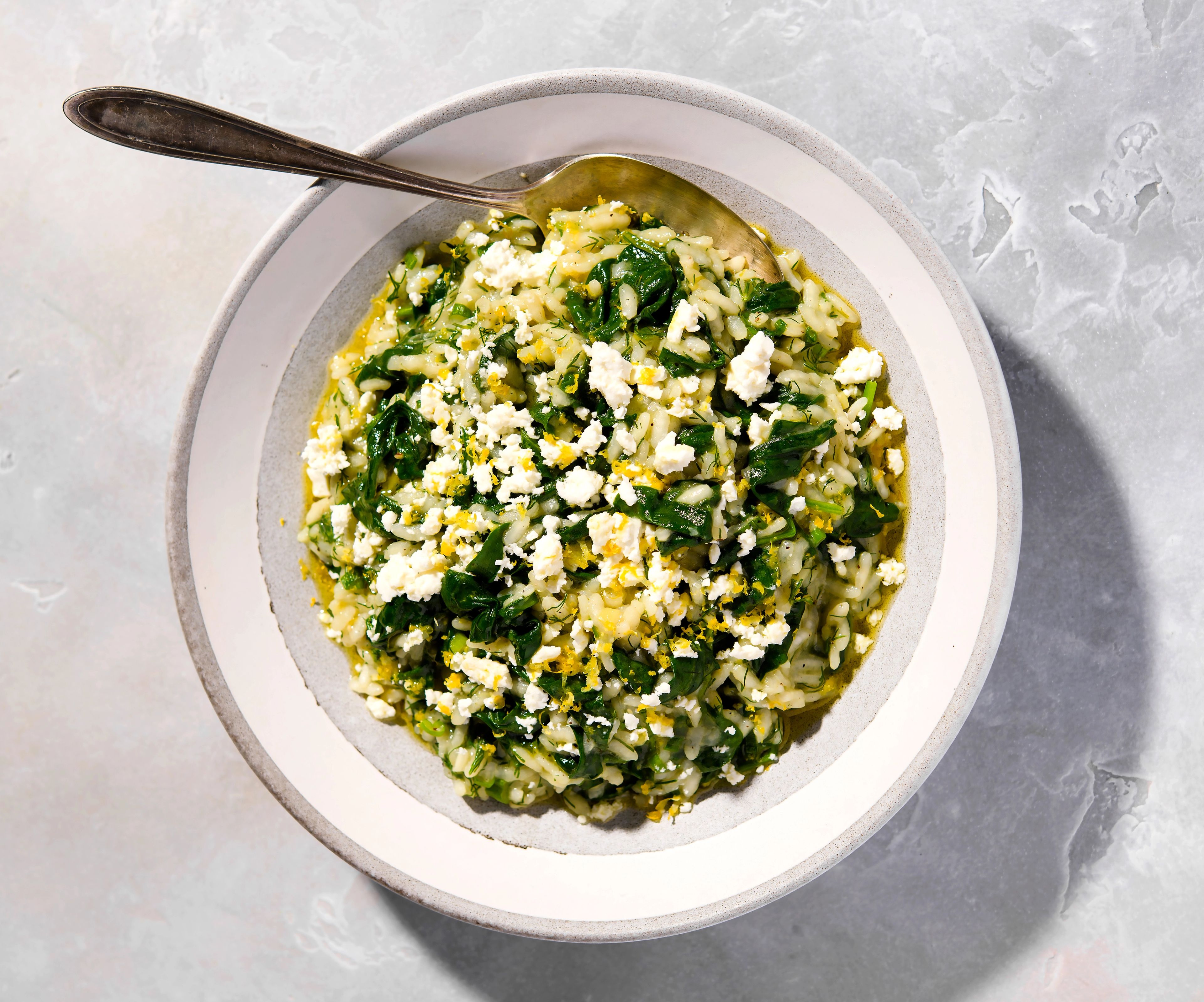 Herbed Spinach Rice with Feta and Lemon