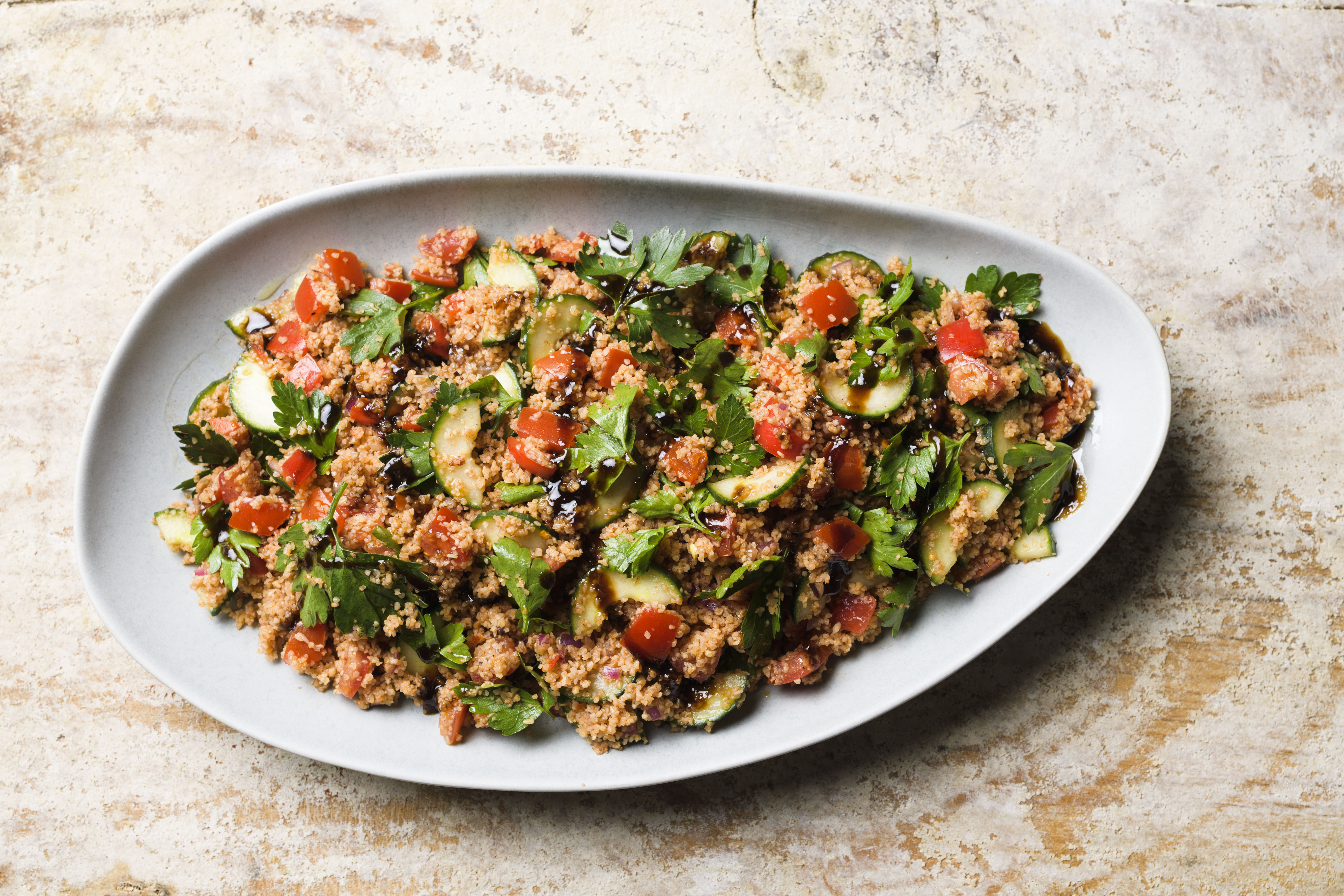 Bulgur Salad with Summer Vegetables and Pomegranate Molasses | Christopher Kimball’s Milk Street | R
