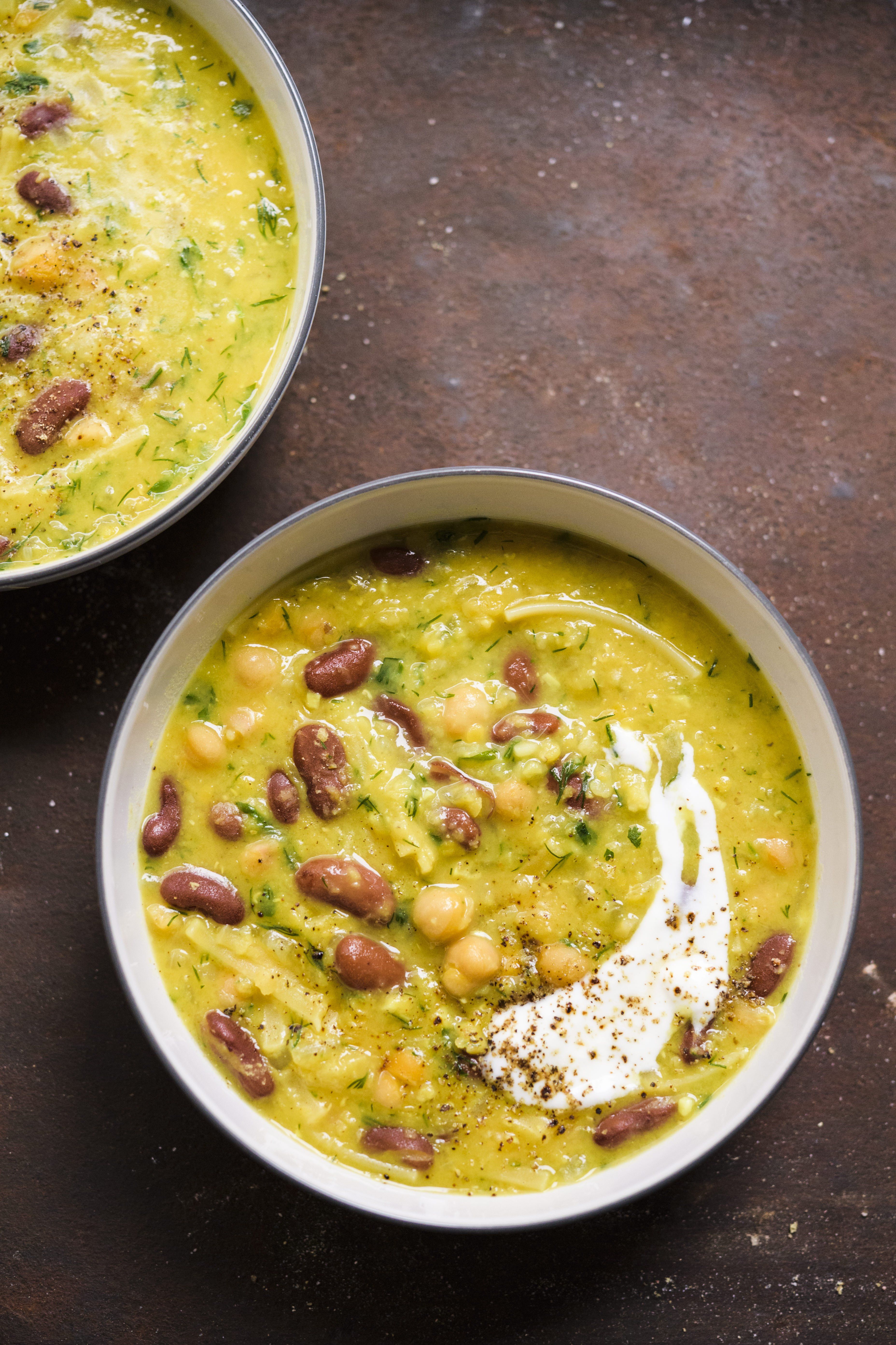Cilantro-Dill Bean and Noodle Soup