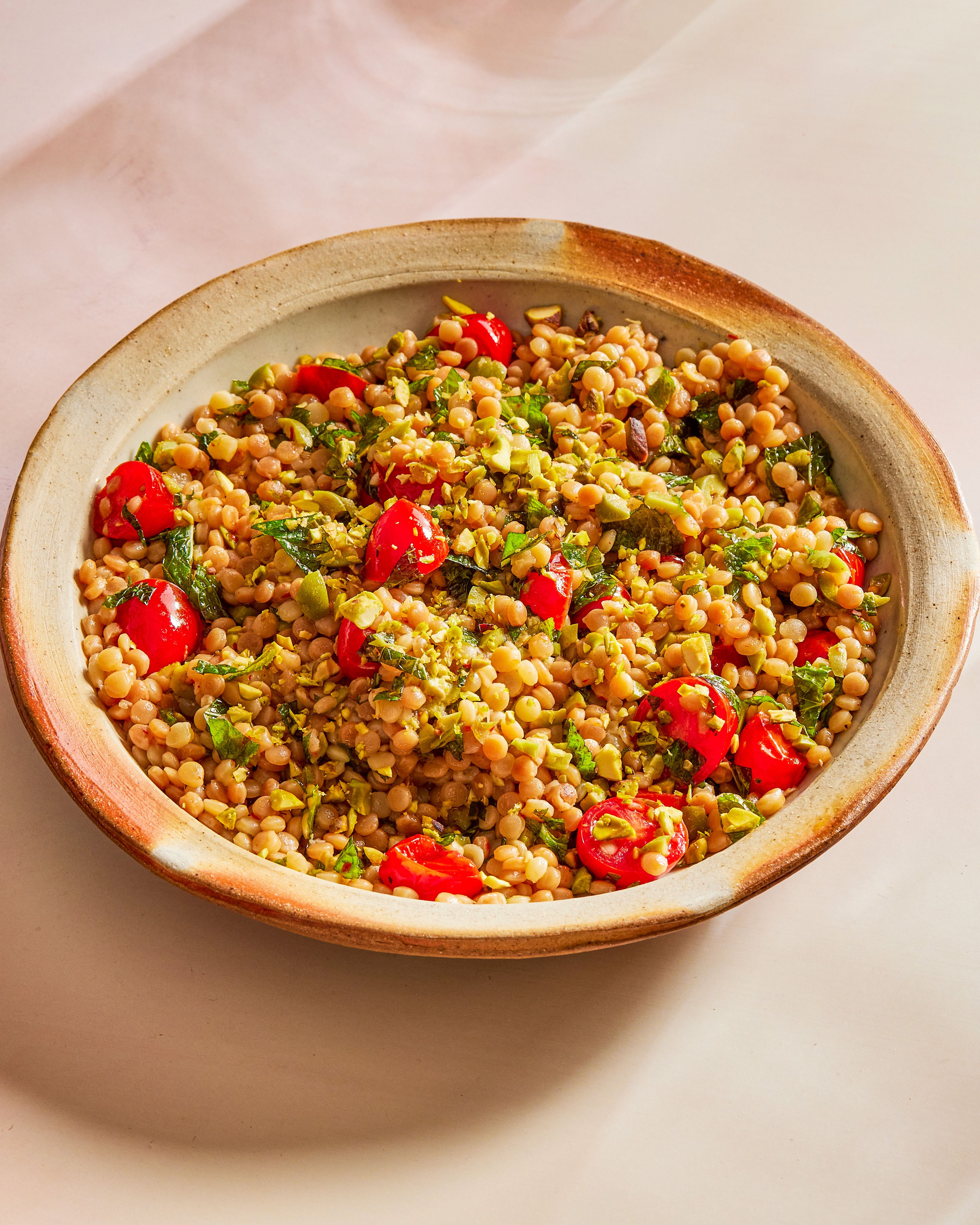 Tomato-Harissa Toasted Pearl Couscous with Mint