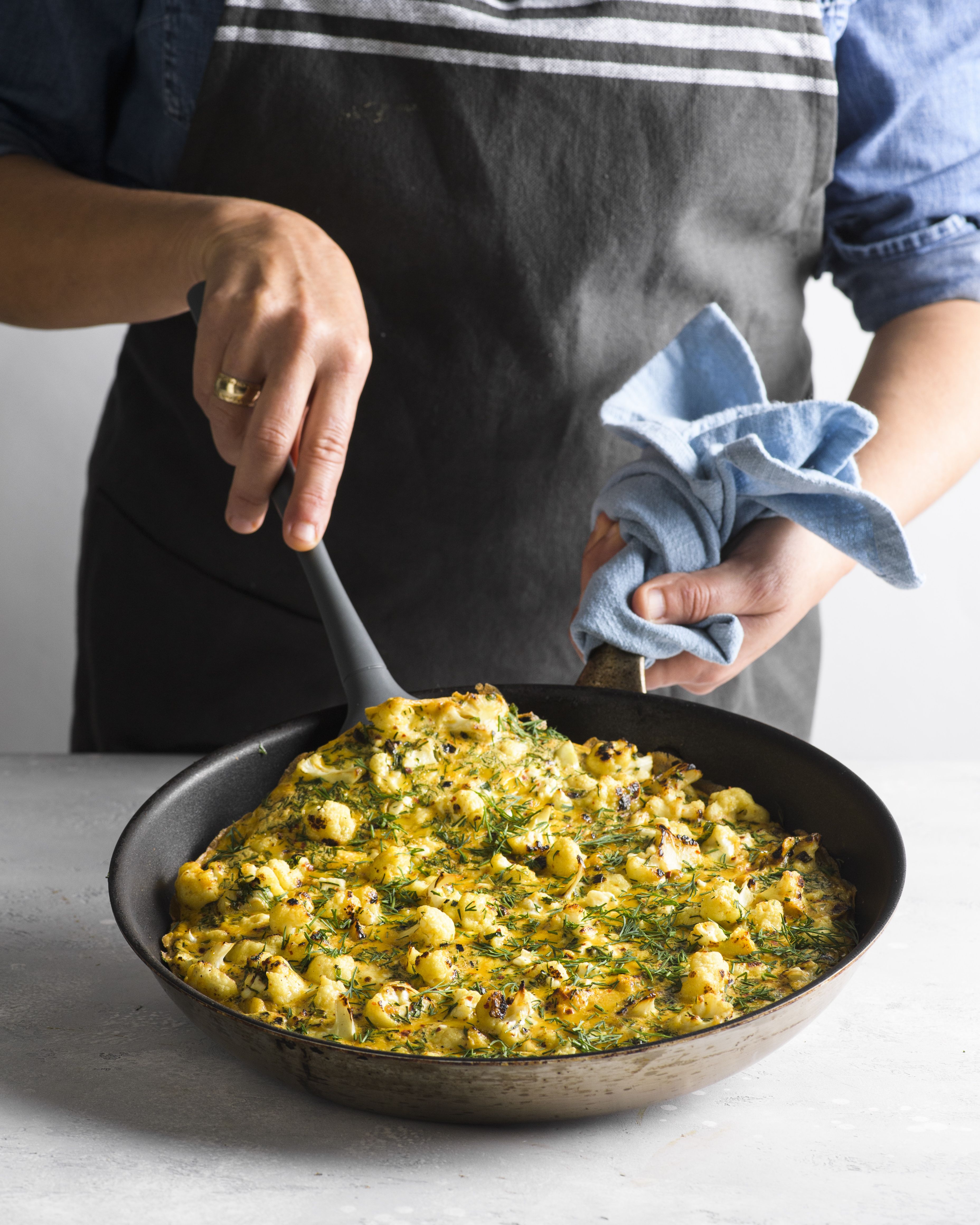 Cauliflower-Scallion Frittata with Harissa and Feta