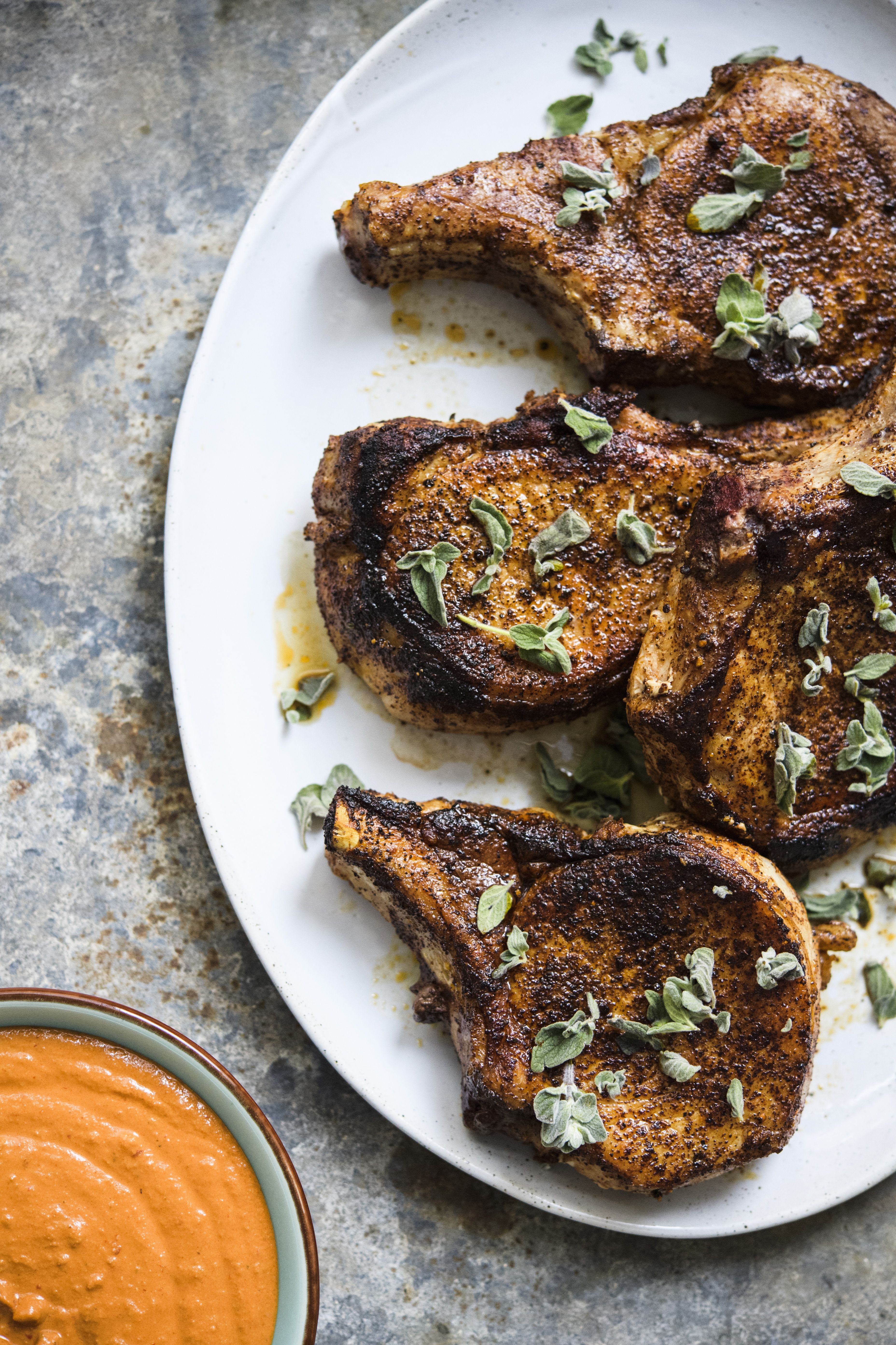 Pork Chops with Peanut-Guajillo Sauce