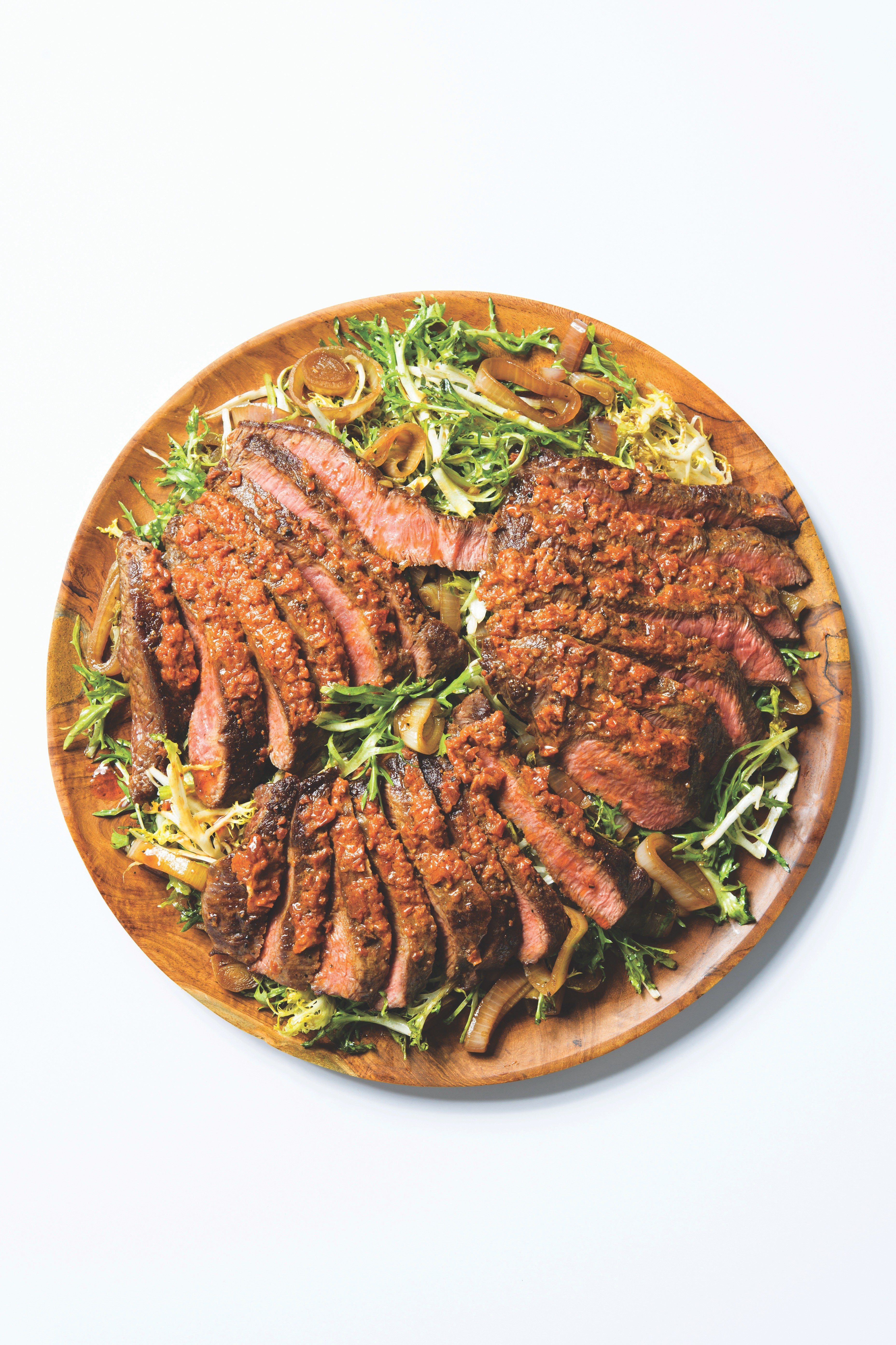 Steak with Smoky Tomato Butter, Shallots and Wilted Frisée
