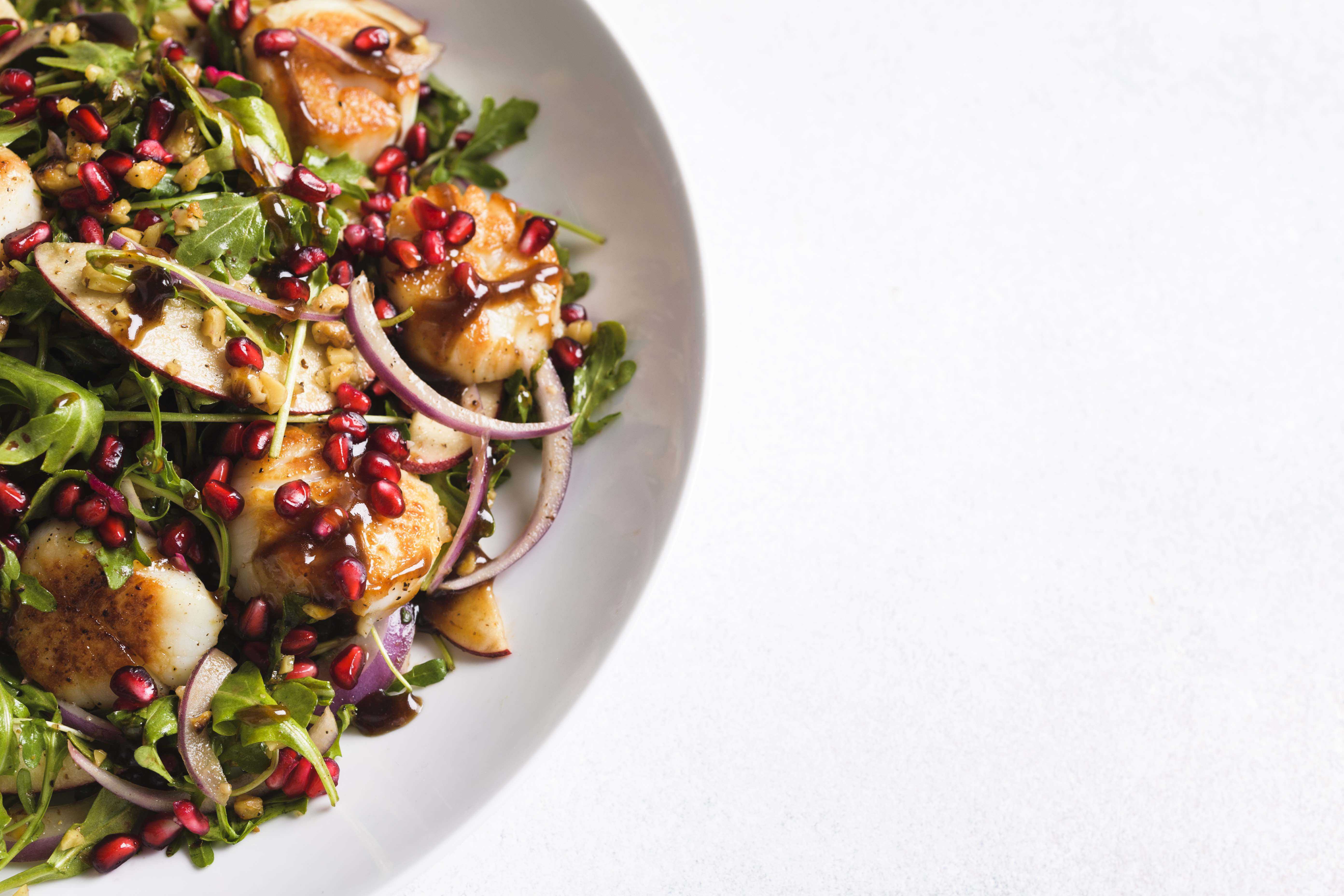 Seared Scallop and Arugula Salad with Pomegranate Vinaigrette | Christopher Kimball’s Milk Street | 