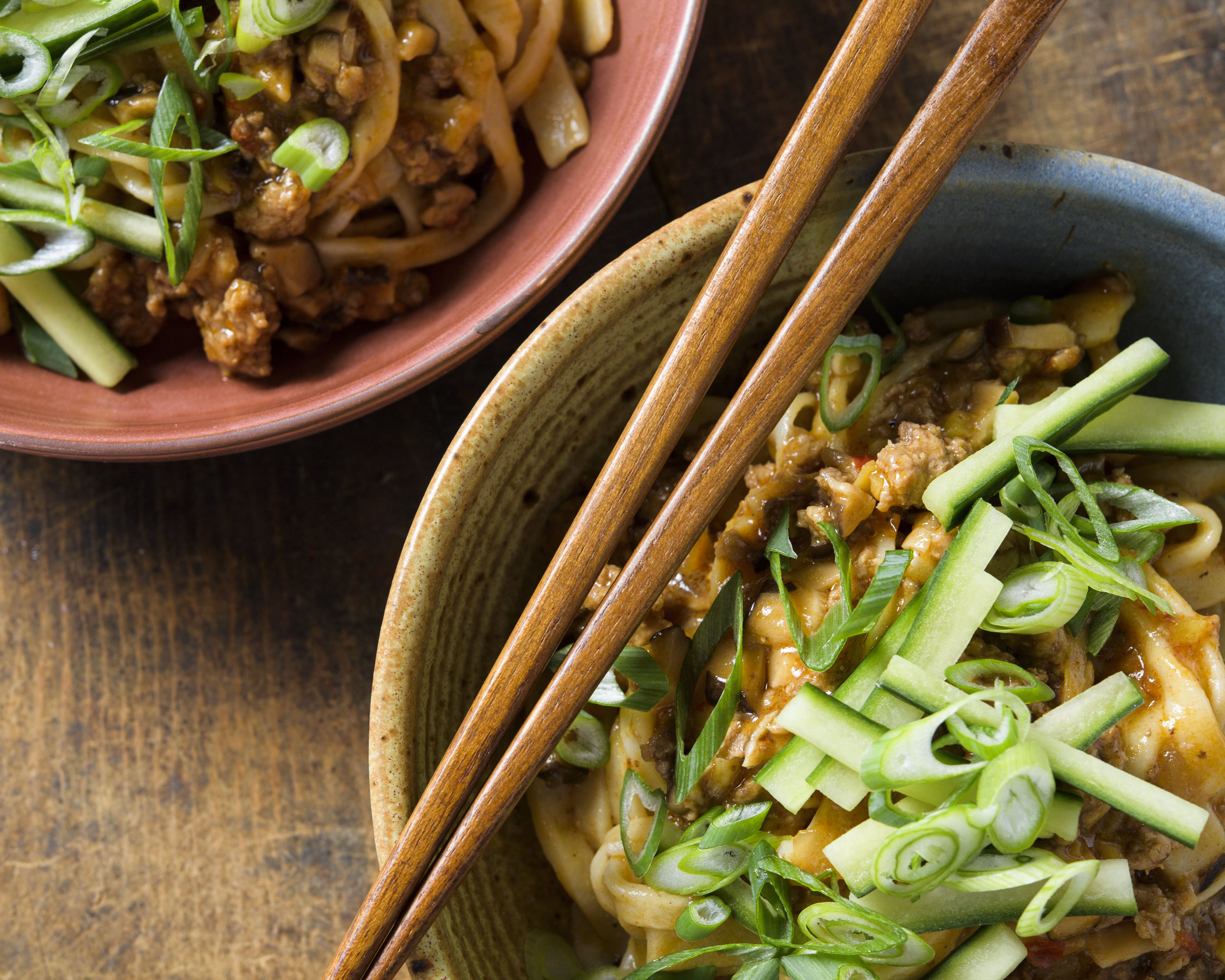 Udon Noodles with Spicy Meat and Mushroom Sauce | Christopher Kimball’s Milk Street | Recipes, TV an