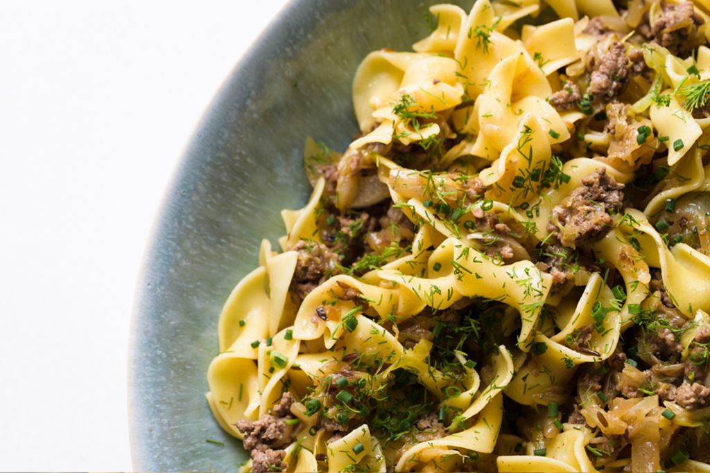 Egg Noodles with Beef, Cabbage and Caraway