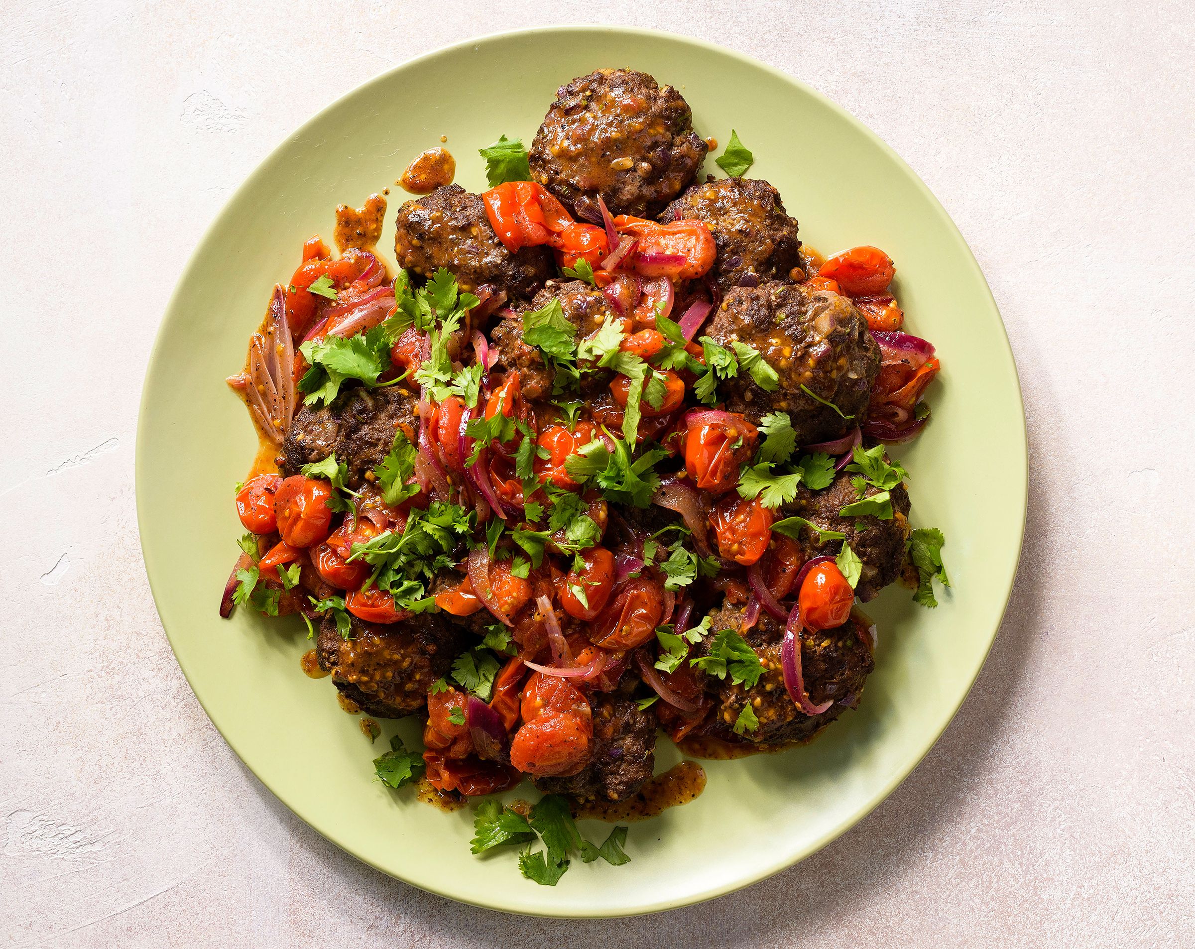 Spicy Ground Beef Kebabs with Tomato-Sumac Sauce